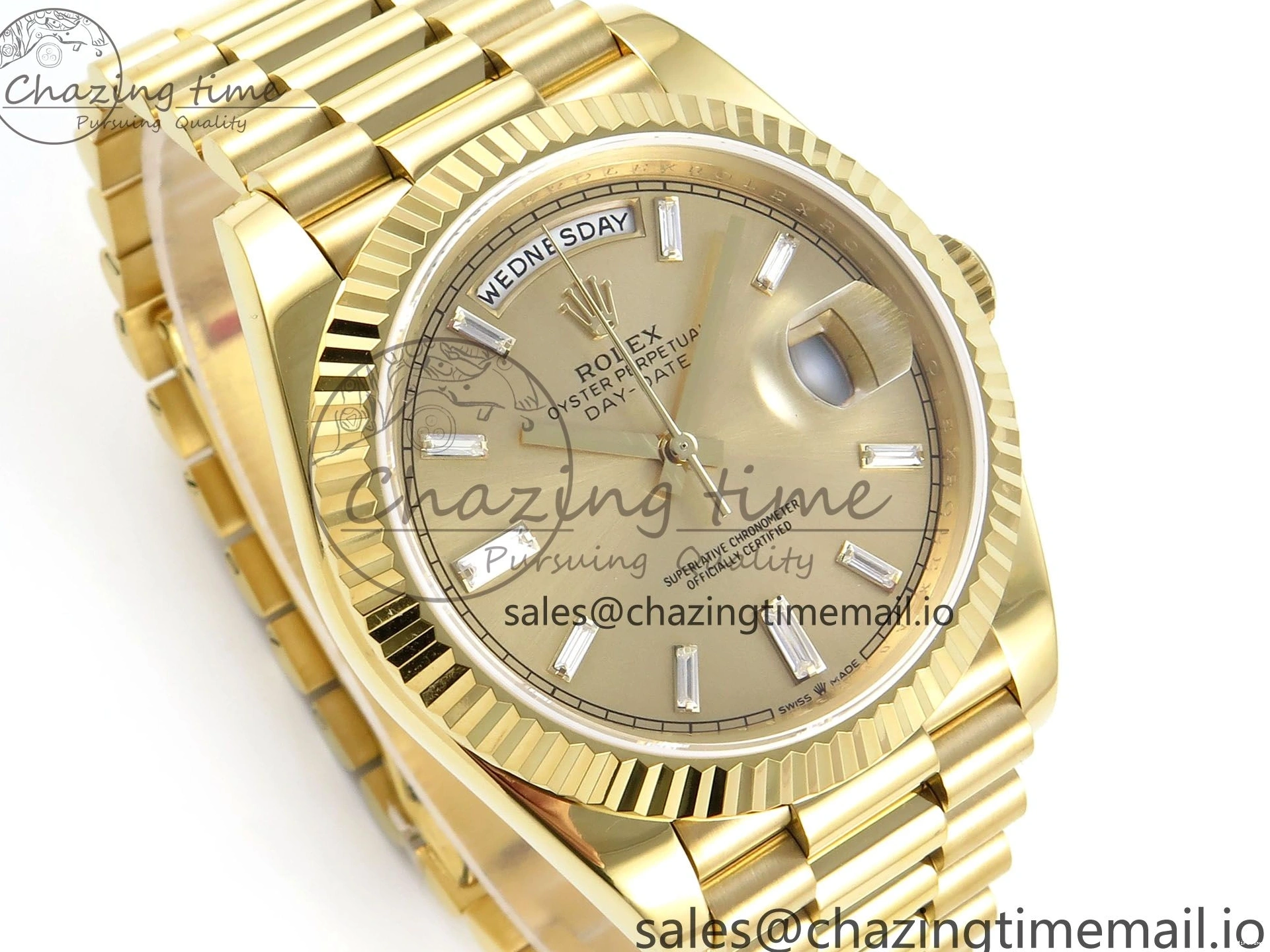 MiroTime 0129 Contemporary Day Date 128238 36mm YG KF 1:1 Best Edition YG Crystal Dial On President Bracelet A2836 (Gain Weight) 646